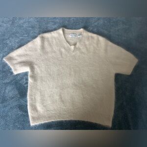 Vintage Women's Short Sleeve Sweater 70% Angora Sz L Soft Fuzzy 90s Quiet Luxury